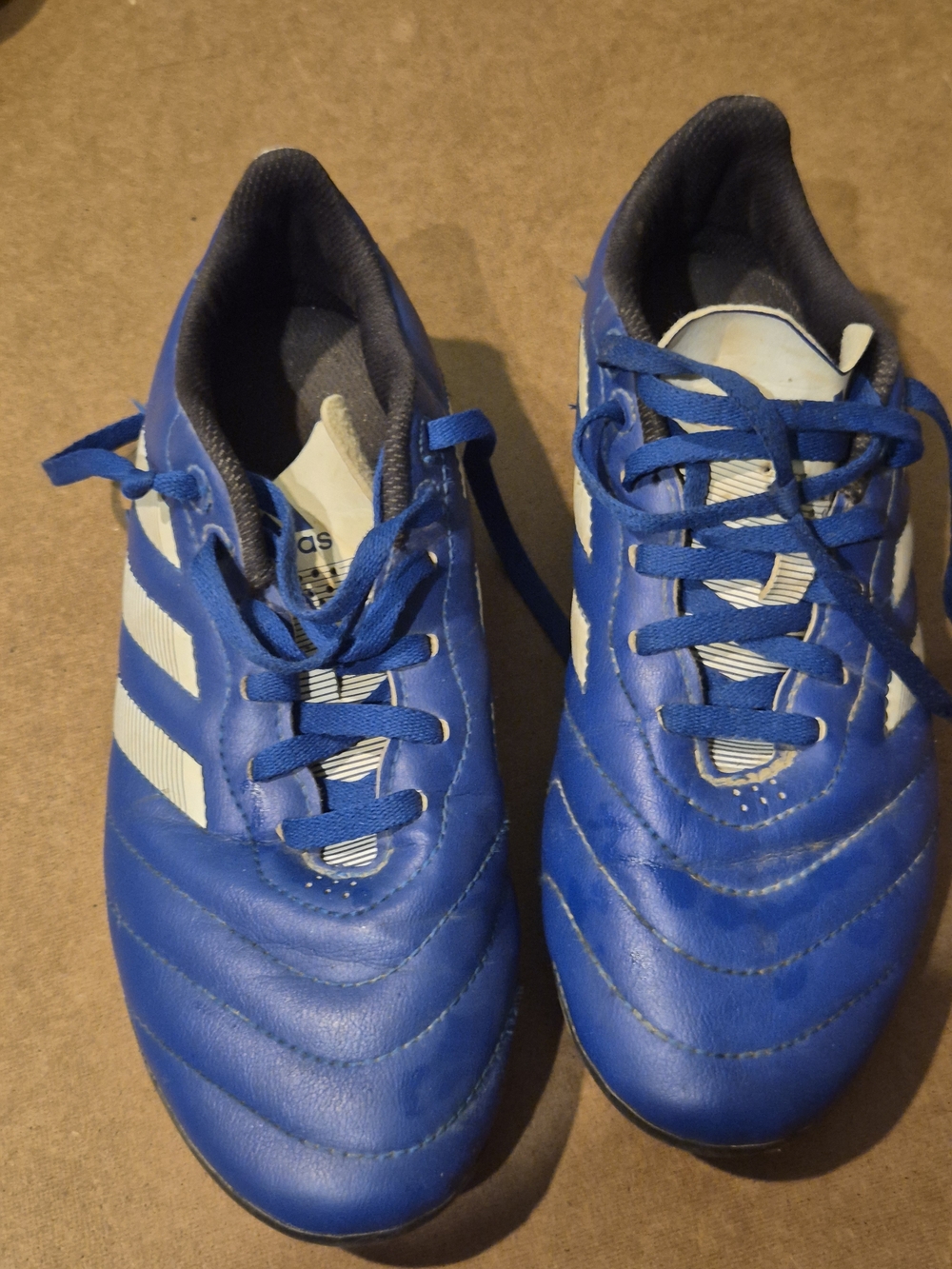 Blue Adidas Youth Cleats with White Stripes